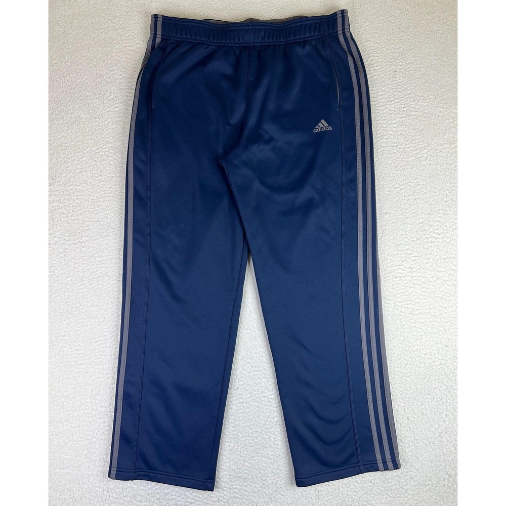 Adidas Track Pants Mens XL Blue Climawarm Fleece Lined 3 Stripe Training